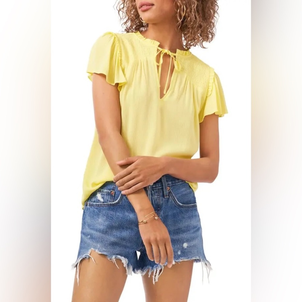 1. State Yellow Blouse with Tie Neck